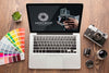 Flat Lay Of Photographer Wooden Workspace With Laptop Psd