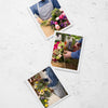 Flat Lay Of Photos With Florist And Bouquet Of Flowers Psd