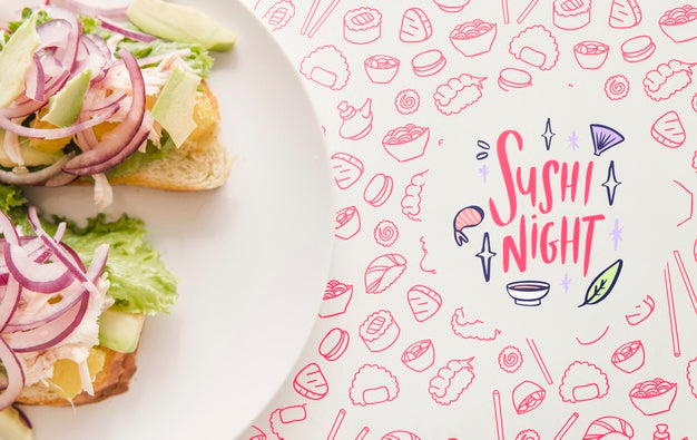 Flat Lay Of Plate Of Food With Pink Background Psd