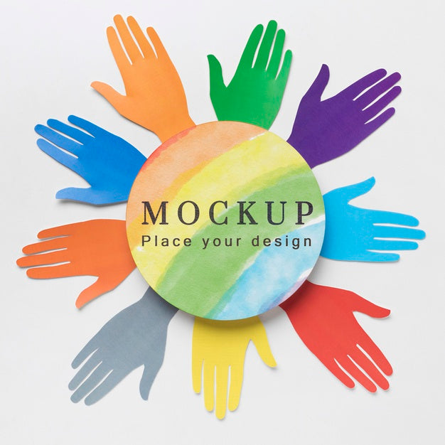 Flat Lay Of Rainbow Colored Hands For Diversity Psd