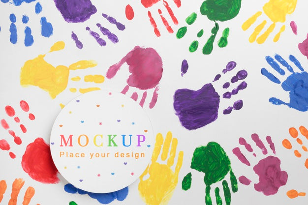 Flat Lay Of Rainbow Colored Palms For Diversity Psd