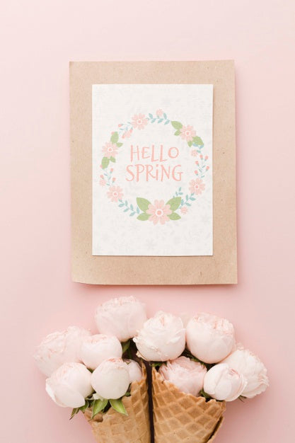 Flat Lay Of Roses In Ice Cream Cones Psd