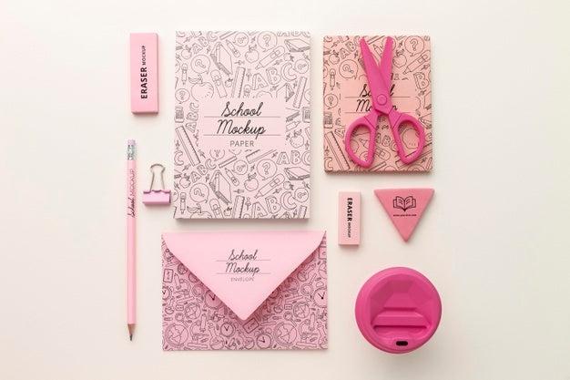 Flat Lay Of School Supplies Collection Mock-Up Psd