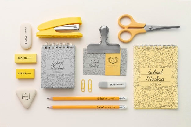 Flat Lay Of School Supplies Collection Mock-Up Psd