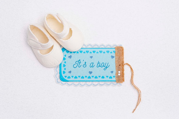 Flat Lay Of Shoes With Baby Shower Decoration Psd