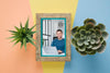 Flat Lay Of Simplistic Frame With Succulents Psd
