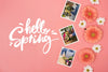 Flat Lay Of Spring Daisies With Photos And Chamomile Psd