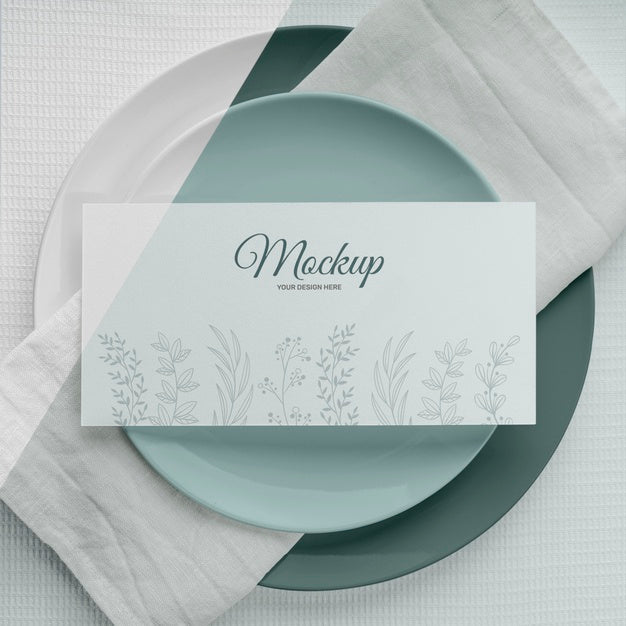 Flat Lay Of Spring Menu Mock-Up On Plates Psd