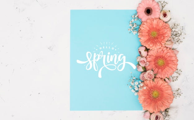 Flat Lay Of Spring Roses And Gerbera Psd