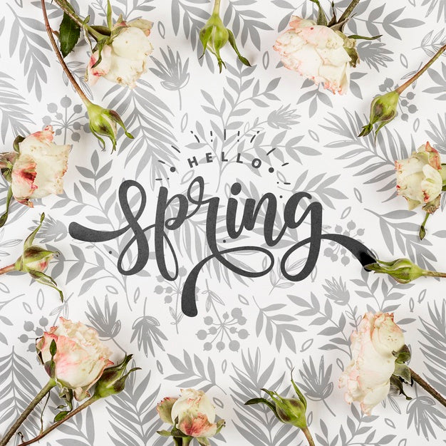 Flat Lay Of Spring Roses Psd