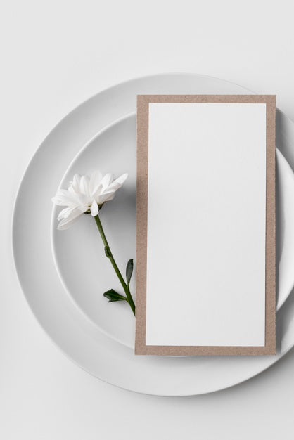 Flat Lay Of Table Arrangement With Plates And Spring Menu Mock-Up Psd