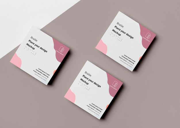 Flat Lay Of Three Business Cards With Braille Design Psd