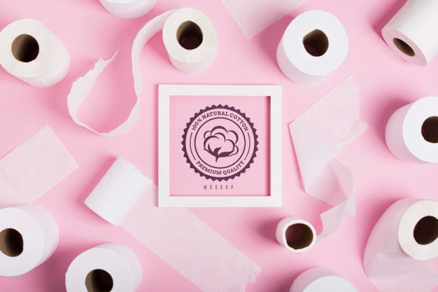Flat Lay Of Toilet Paper Rolls With Frame Psd