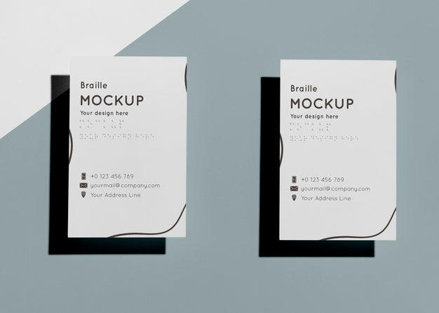 Flat Lay Of Two Business Cards With Embossed Braille Psd