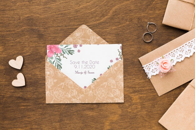 Flat Lay Of Wedding Concept Mock-Up Psd