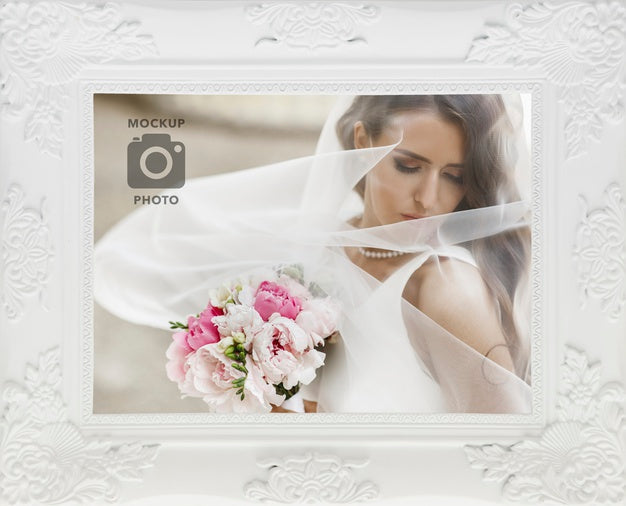 Flat Lay Of White Picture Frame Psd