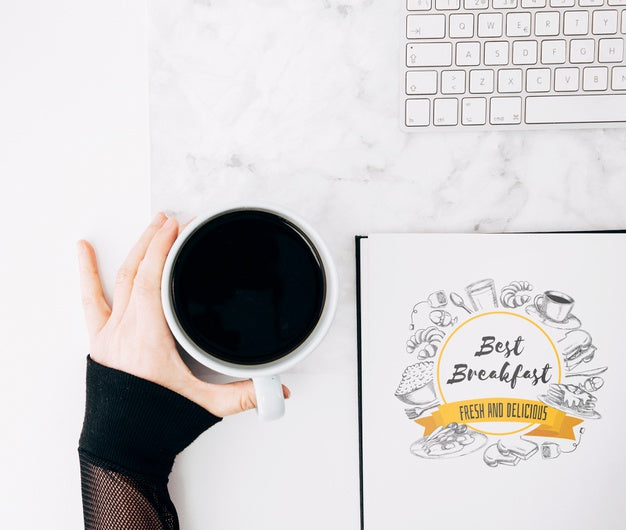 Flat Lay Open Book Mockup On Workspace Psd