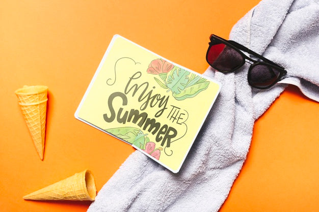 Flat Lay Open Book Mockup With Summer Elements Psd