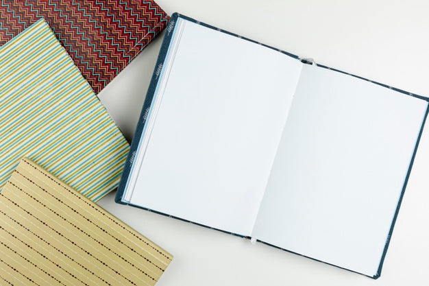 Flat Lay Open Empty Book And Agendas Psd