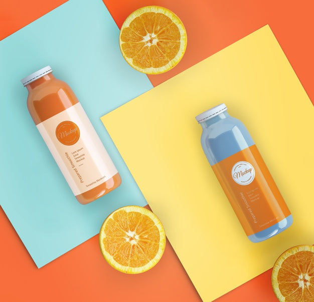Flat Lay Orange Smoothies Mock-Up Psd