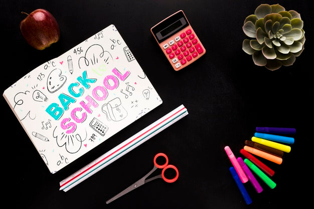 Flat Lay Organized Back To School Items Psd