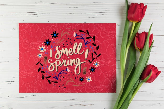 Flat Lay Paper Card Mockup With Spring Concept Psd
