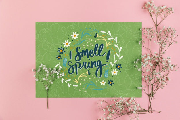 Flat Lay Paper Card Mockup With Spring Concept Psd