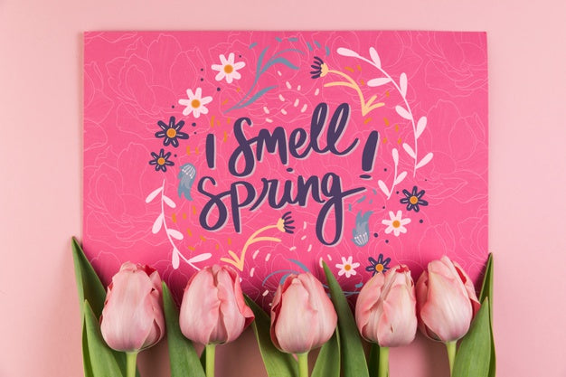 Flat Lay Paper Card Mockup With Spring Concept Psd