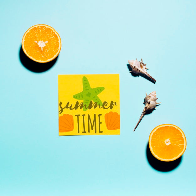 Flat Lay Paper Card Mockup With Summer Elements Psd
