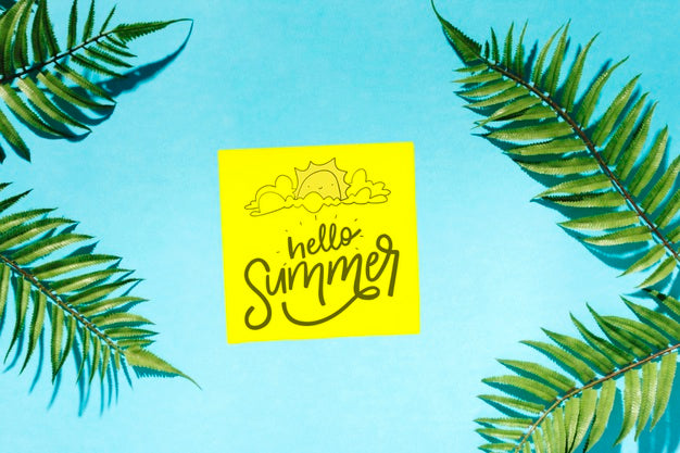 Flat Lay Paper Card Mockup With Summer Elements Psd