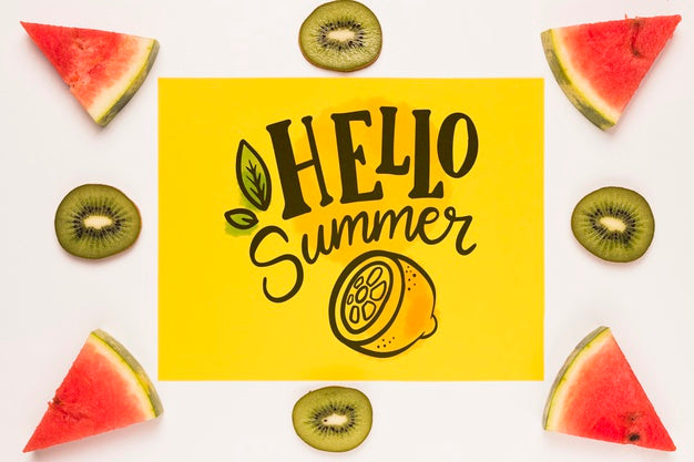 Flat Lay Paper Card Mockup With Summer Fruits Psd
