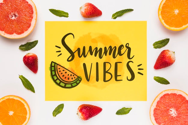 Flat Lay Paper Card Mockup With Summer Fruits Psd