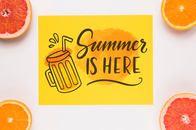 Flat Lay Paper Card Mockup With Summer Fruits Psd