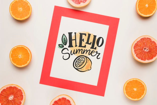 Flat Lay Paper Card Mockup With Summer Fruits Psd