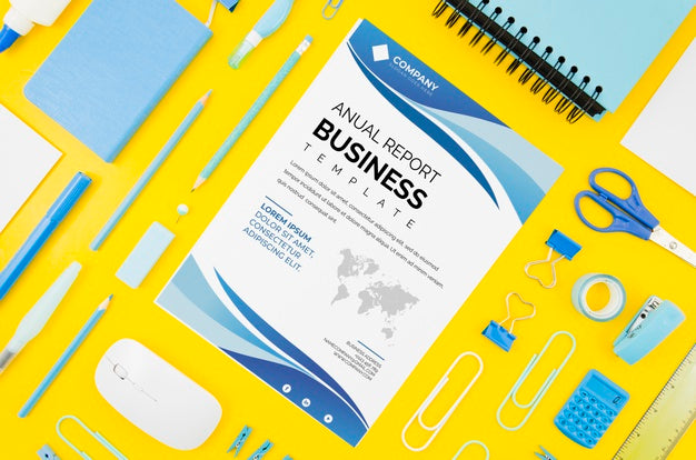 Flat Lay Paper Mock-Up On Yellow Background Psd