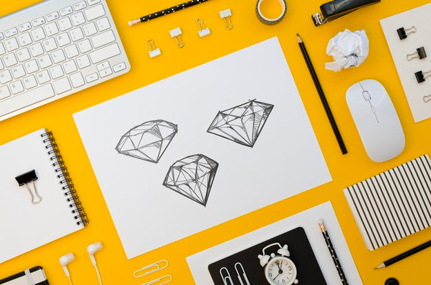 Flat Lay Paper Mock-Up On Yellow Background Psd