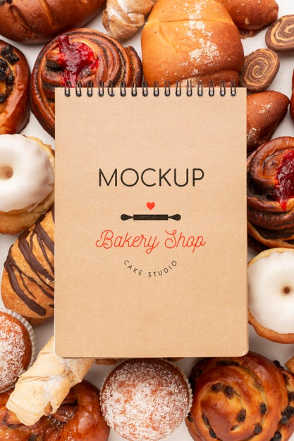 Flat Lay Pastry Arrangement With Notebook Psd