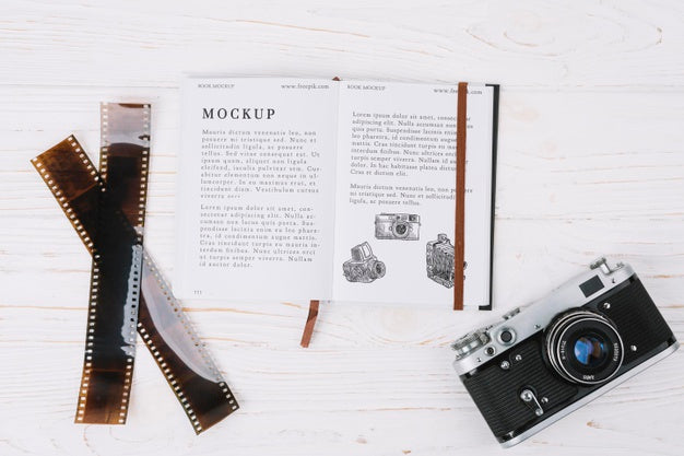 Flat Lay Photo Camera With Film Psd