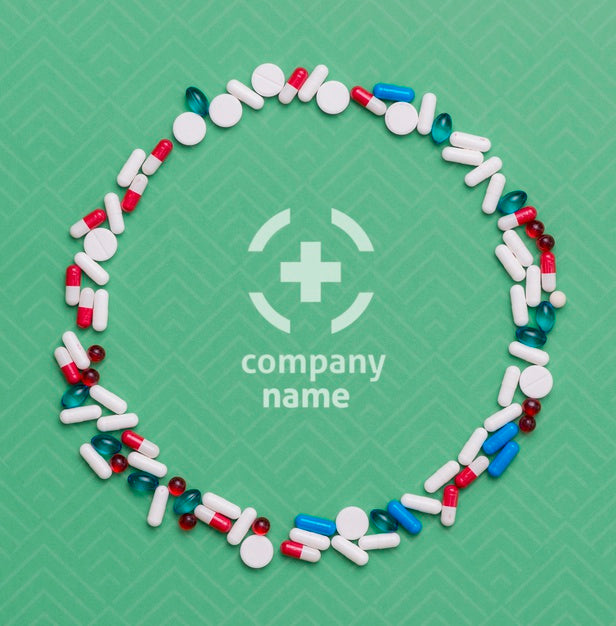 Flat Lay Pills On Green Background Psd