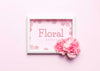 Flat Lay Pink Flower With White Frame Psd
