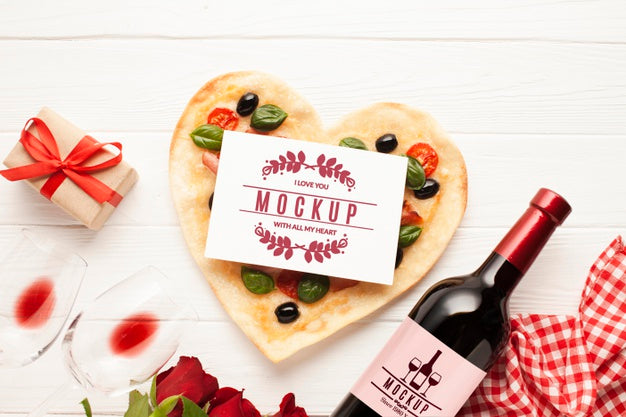Flat Lay Pizza And Wine Arrangement Psd