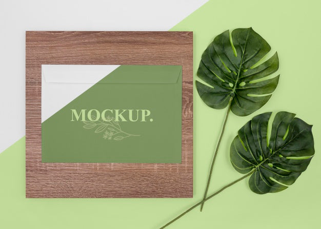 Flat Lay Plant, Stationery And Wood Psd