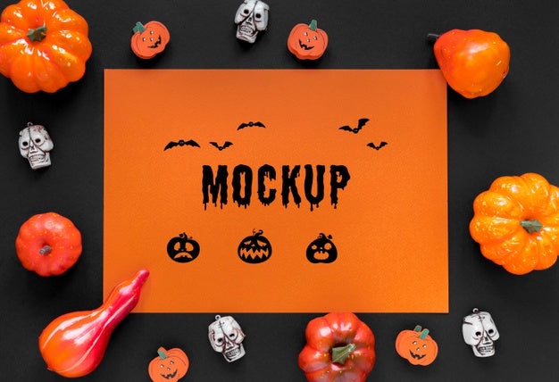 Flat Lay Pumpkins And Skulls Arrangement Psd