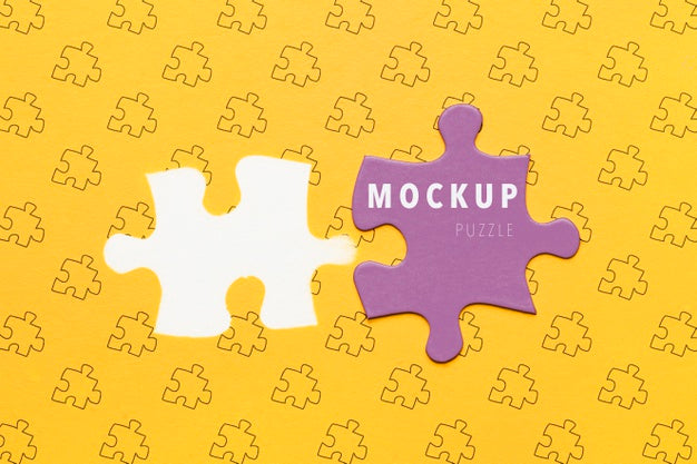 Flat Lay Purple Piece Of Puzzle Mock-Up Psd