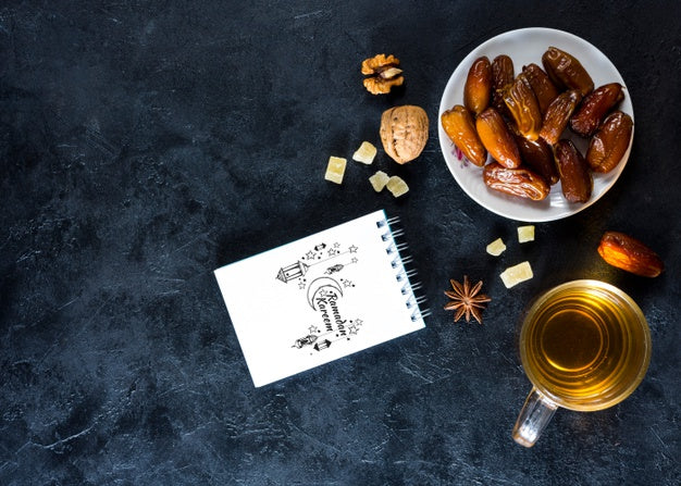 Flat Lay Ramadan Composition With Card Mockup Psd