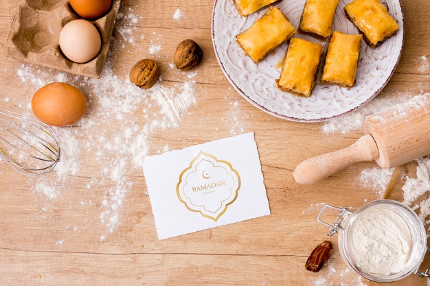 Flat Lay Ramadan Composition With Card Mockup Psd