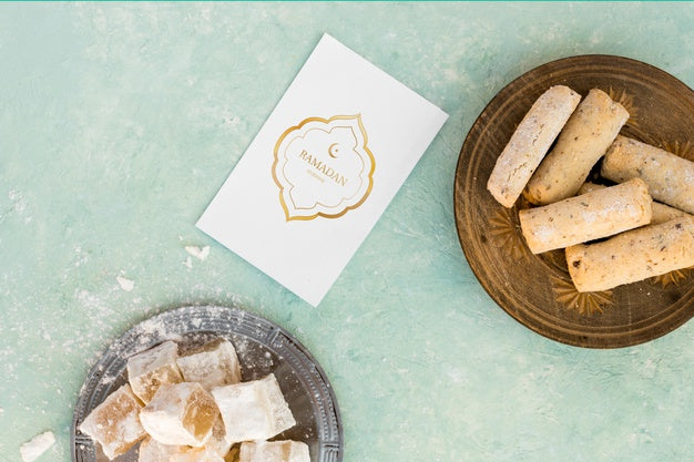 Flat Lay Ramadan Composition With Card Mockup Psd