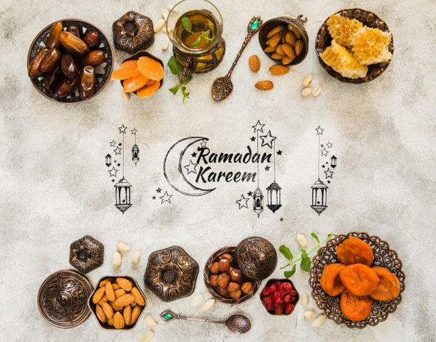 Flat Lay Ramadan Composition With Copyspace Psd