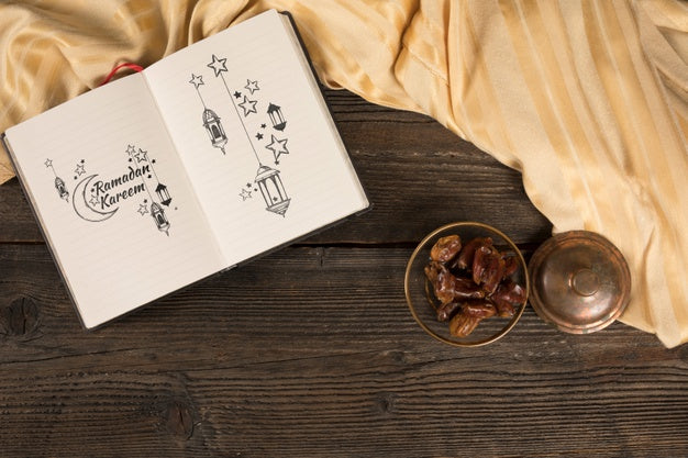 Flat Lay Ramadan Composition With Open Book Psd