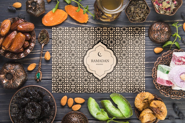 Flat Lay Ramadan Composition With Paper Card Template Psd